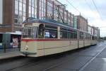 Gelenktriebwagen des Typs G4 als Linie 3E von Rostock Doberaner Platz nach Rostock Dierkower Kreuz stand am 20.09.2015 in der Rostocker Langenstr.