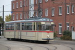 Gelenktriebwagen des Typs G4(Wagen 1)stand am Mittag des 15.10.2016 auf dem Betriebshof der Rostocker Straenbahn AG