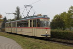 Gelenktriebwagen des Typs G4.(Wagen1)machte kurzfahrten vom Depot 12 zum Betriebshof Hamburger Str.Aufgenommen am 16.10.2016 in Rostock-Marienehe.