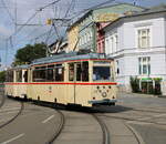 Lowa Wagen 46+156 am 12.09.2021 vor der Haltestelle Rostock-Doberaner Platz