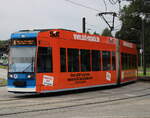 Am 12.09.2021 war 6N1 Wagen 657 mit SIXT-Werbung Höhe Rostocker Stadhalle unterwegs.