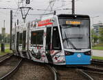 Mit WIRO-Werbung zeigte sich 6N2 Wagen 606 am 12.09.2021 in Höhe Rostock-Stadhalle.