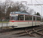 Der Gotha Gelenktriebwagen des Typs G4 aus dem Baujahr 1961 stand zur Freude des Fotografen am 01.02.2025 in Höhe Rostock-Kunsthalle.