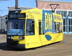 6N-1 Wagen 671 mit Bike Market Werbung stand am Nachmittag des 28.03.2025 auf dem Gelände der Rostocker Straßenbahn AG.