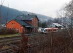 Der Bahnhof Herdorf am 17.12.2011, hinten rechts der ehemalige Gterbahnhof.