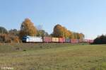 187 001 zieht ein Containerzug gen Norden bei Himmelstadt. 13.10.18