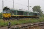 Groe Mietzekatze(Class 66)266 005-8 der Firma Eisenbahngesellschaft Potsdam(EGP)abgestellt im Bahnhof Rostock-Bramow.(04.07.2011)