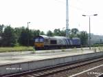 6606 erreicht Berlin-Schnefeld mit ein Containerzug nach Frankfurt/Oder.