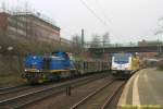 EVB V2304 mit BLG Logistics Leerzug in Hamburg-Harburg auf dem Weg nach Falkenberg (Elster)  Der Zug wird im Betriebsbahnhof Hamburg-Harburg auf die BR 140 umgespannt.