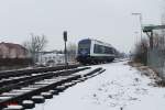 223 144 verlässt Wiesau in Richtung Nürnberg nach dem sie ein Holzzug nach Wiesau gebracht hatte.02.02.14