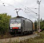 189 927-7 mit einem Ganzzug von Rostock-Seehafen nach Treviso(Italien)bei der Durchfahrt in der Gterumgehung Hhe Rostock Hbf.15.09.2013