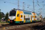 ODEG-Kiss 445 111-8 als Leerfahrt von Warnemnde nach Rostock-Bramow bei der Ausfahrt in Warnemnde am 09.08.2015