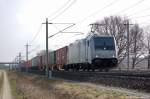 185 671-5 Railpool im Dienst fr die OHE mit Containerzug zwischen Growudicke und Rathenow in Richtung Stendal unterwegs.