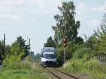 OLA VT 0009 643 116 erreicht in krze den Bahnhof Torgelow am 27.07.10