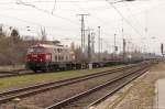 200087 (216 123-0) OHE Cargo GmbH mit einem Sggmrss Ganzzug in Stendal und fuhr weiter in Richtung Magdeburg. 14.04.2015