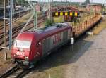 OHE 270082 bei der Bereitstellung von leeren Wagen zur Verladung auf der Ladestrae in Bergen/Rgen am 05.August 2010.