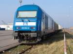 253 014-9 von Eisenbahn-Bau- und Betriebsgesellschaft Pressnitztalbahn GmbH(PRESS)abgestellt im Rostocker-Seehafen.Aufgenommen im Sommer 2009    