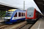 Auf Gleis 5 im Magdeburger Hbf steht die VT 808 (648 786-1) von der HEX als (HEX 80828) nach Blankenburg(Harz).