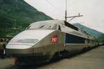 TGV 113 steht als Ausstellungsstück am 20 Mai 2006 in Brig während das Jahrhundertjubiläum der Simplon/Sempione Tunnel.