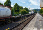 Leerer vierachsiger 60' Drehgestell-Containertragwagen für Großcontainer und Jumbo-Wechselbehälter, 33 87 4552 225-4 F-ERSA, der Gattung Sgnss 60' (HP), der französischen