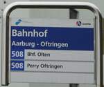 (243'894) - BOGG/A-welle-Haltestellenschild - Aarburg-Oftringen, Bahnhof - am 15. Dezember 2022