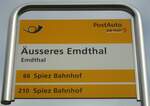 (138'429) - PostAuto-Haltestellenschild - Emdthal, usseres Emdthal - am 6.