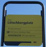 (281'091) - STI-Haltestellenschild - Spiez, L�tschbergplatz - am 9.