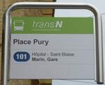(164'787) - transN-Haltestellenschild - Neuch�tel, Place Pury - am 15.