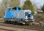 650 077-7 beim Rangieren am 06.04.2019 in Rostock-Bramow.