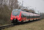 442 841 als S2(Rostock-Warnemünde)bei der Einfahrt in Rostock-Evershagen.08.02.2025