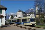 FART ABe 4/8 46  Centovalli Express  auf der Fahrt von Domodossola nach Locarno beim Halt in Trontano.