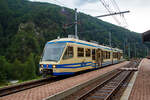 Der FART Gelenktriebwagen ABe 4/6 54 „Intragna“ (90 85 843 0054-9 CH-FRT) hat am 02 August 2019 seinen Endbahnhof Camedo erreicht, und steht nun wieder zur Rückfahrt nach Locarno