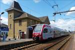 Der CFL KISS 2301 fährt am 02.08.2018 aus Richtung Ettelbrück kommend in den Bahnhof von Mersch ein.(Hans)