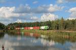 ER20-03 mit dem Hofer Containerzug an den Waldteichen südlich von Wiesau.