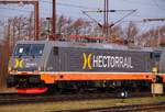 Frisch in Padborg erwischt, Hectorrails Lady  Croft  (91 74)6 441.002-5 kurz bevor sie Richtung Schweden verschwand. Die Lok wurde im Jahre 2004 für die SBB als 474 011-4 gebaut(BR 189 Class-VF(CH-IT))wurde nie abgenommen und im Jahre 2005 in München zur 189 Class-VG(SE)umgebaut und im März 2006 an Hectorrail verkauft. Padborg 14.02.2014