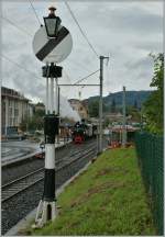 Die Hippsche Wendescheibe zeigt noch Halt, und der Dampfzug der Blonay-Chamby bahn muss warte.