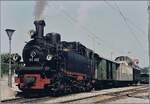 Die formschöne deutsche Schmalspurdampflok 99 193 bei der Blonay Chamby Bahn wartet im Sommer 1985 in Blonay auf die Abfahrt nach Chamby.