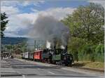 Die LEB G 3/3 N° 5 und die SEG G 2x 2/2 105 verlassen mit ihrem Dampfzug Blonay in Richtung Chaulin. 

19. Mai 2024