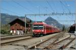 Ein BLS (ex RM) Triebzug als Regionlazug Interlaken - Spiez in Leissigen.