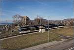 Ein  MVR GTW ABeh 2/6 beim Halt in der klienen Station Châtelard VD.