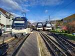 CEV MVR ABeh 2/6 in Blonay: von links nach rechts - ABeh 2/6 7507 nach Vevey, Aeh 2/6 7502 nach Les Pleiades und der abgestellte ABeh 2/6 7504.