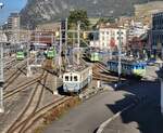 Blick auf den Bahnhof von Aigle mit TPC Zügen nach Monthey Villle,Les Diablerets und Leysin.