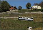 Der 1914 zur Eröffnung der Bahn beschaffte BCFe 4/4 N°1 ist in den Rebbergen oberhalb von Aigle auf einer Sonderfahrt. Der Zug wir der heute in Verdankens werter Weise von der  Association ASD 1914  unterhalten und hin und wieder für Sonderfahren eingesetzt, so wie hier als Jass-Zug. 

2. Nov. 2024