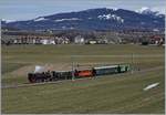 Die Blonay-Chamby G 2x 2/2 105 mit ihre Dampfzug auf dem Weg nach Palézieux kurz nach Bossennens anlässlich der Umgestaltung der Bahnanlangen (Durchgangsbahnhof statt Spitzkehre) in