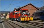 CEV MVR HGem 2/2 2501 mit der neuen Schneefräse bei eienr Testfahrt im Bahnhof von Blonay.