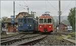 In Blonay treffen sich ein MOB BDe 4/4 (Serie 3000) und der CEV BDeh 2/4 74 im Rahmen des Blonay-Chamby Anlasses  il y 50 ans …   (Ende des Fahrplanbetriebes Blonay-Chamby 1966)    17.