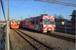 Ehemaliger FW-Triebwagen Be 4/4 14 in Langenthal im umzäunten Gleisareal.