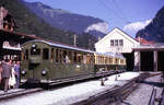 A Wengeralpbahn train taking on passengers at Lauterbrunnen prior to departure for Kleine Scheidegg.