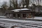 Wintergruss mit dem überzuckerten Gästebahnhof der Brauerei Feldschlösschen.