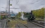 Die 1890 gebaute (ex LEB) G 3/3 der Blonay-Chamby Bahn rangiert in Vevey.